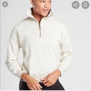 Athleta Cozy Karma 1/4 zip cream sweatshirt small